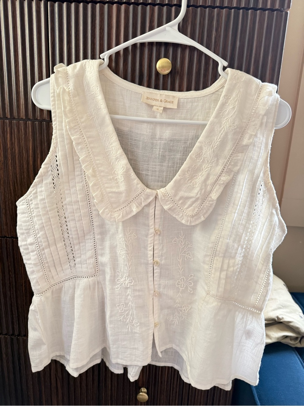 White Embroidered Sleeveless Peasant Top